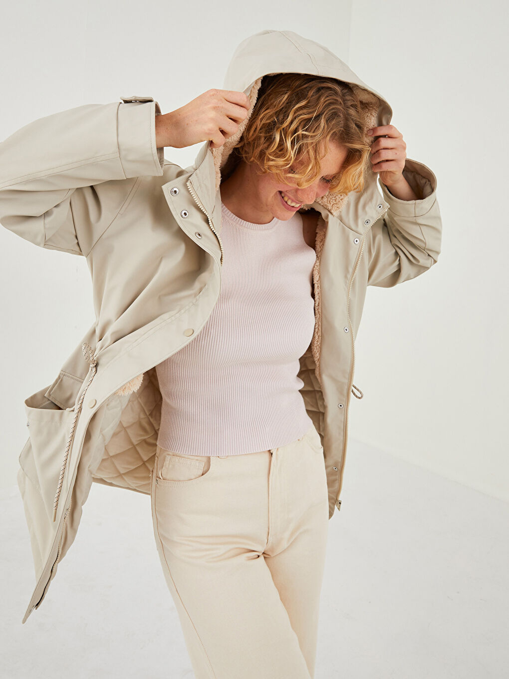 Mit Kapuze Gerader Langarm Frauen Parka-2