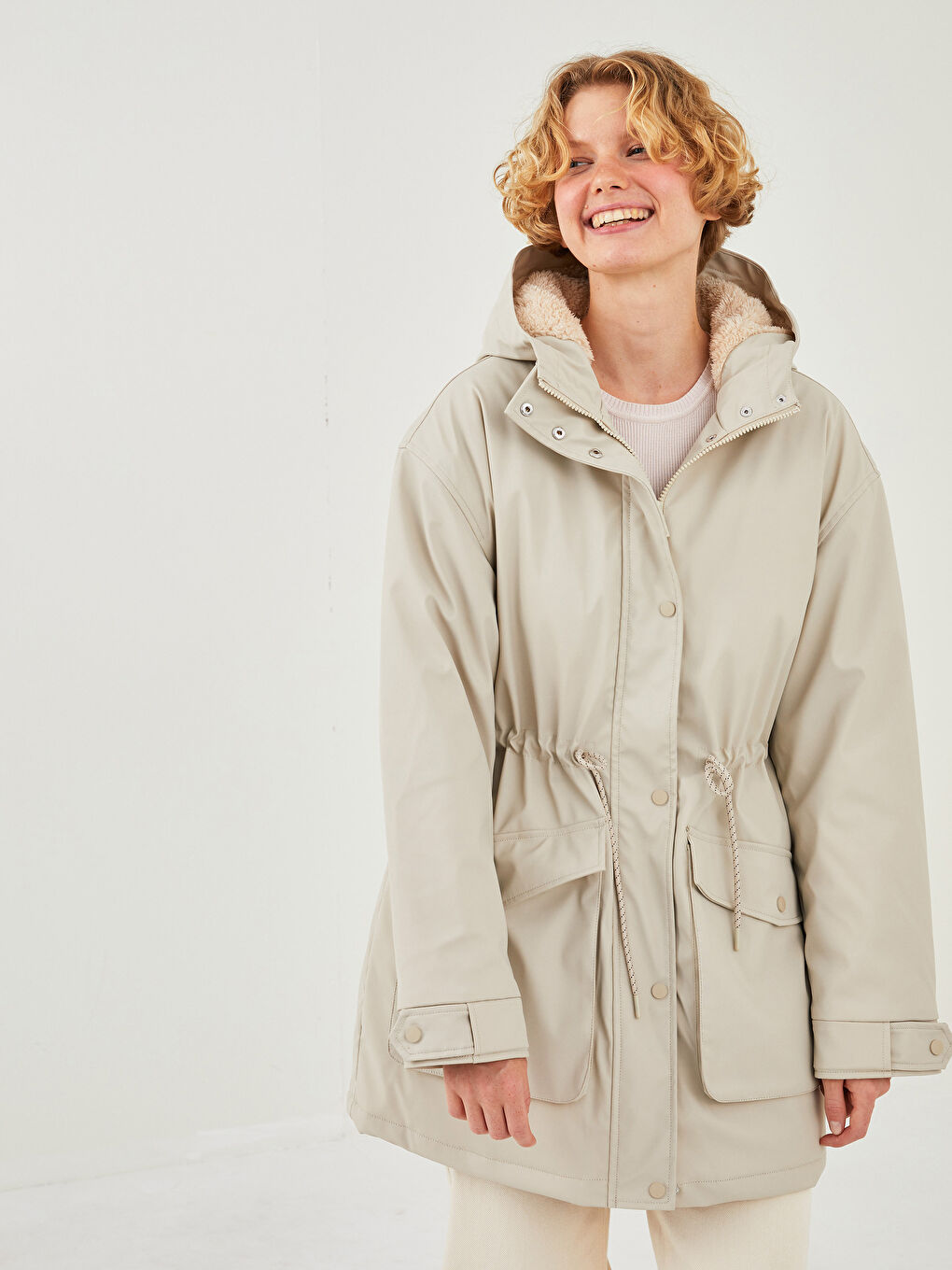 Mit Kapuze Gerader Langarm Frauen Parka-3