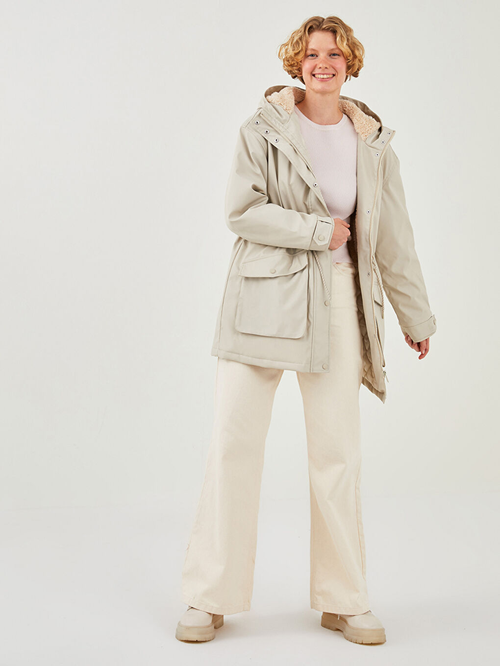 Mit Kapuze Gerader Langarm Frauen Parka-4