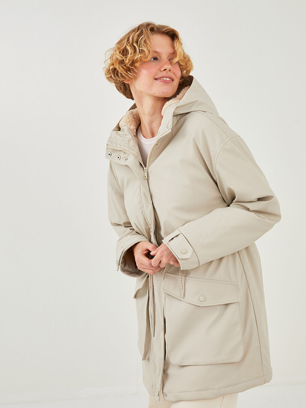 Mit Kapuze Gerader Langarm Frauen Parka-1