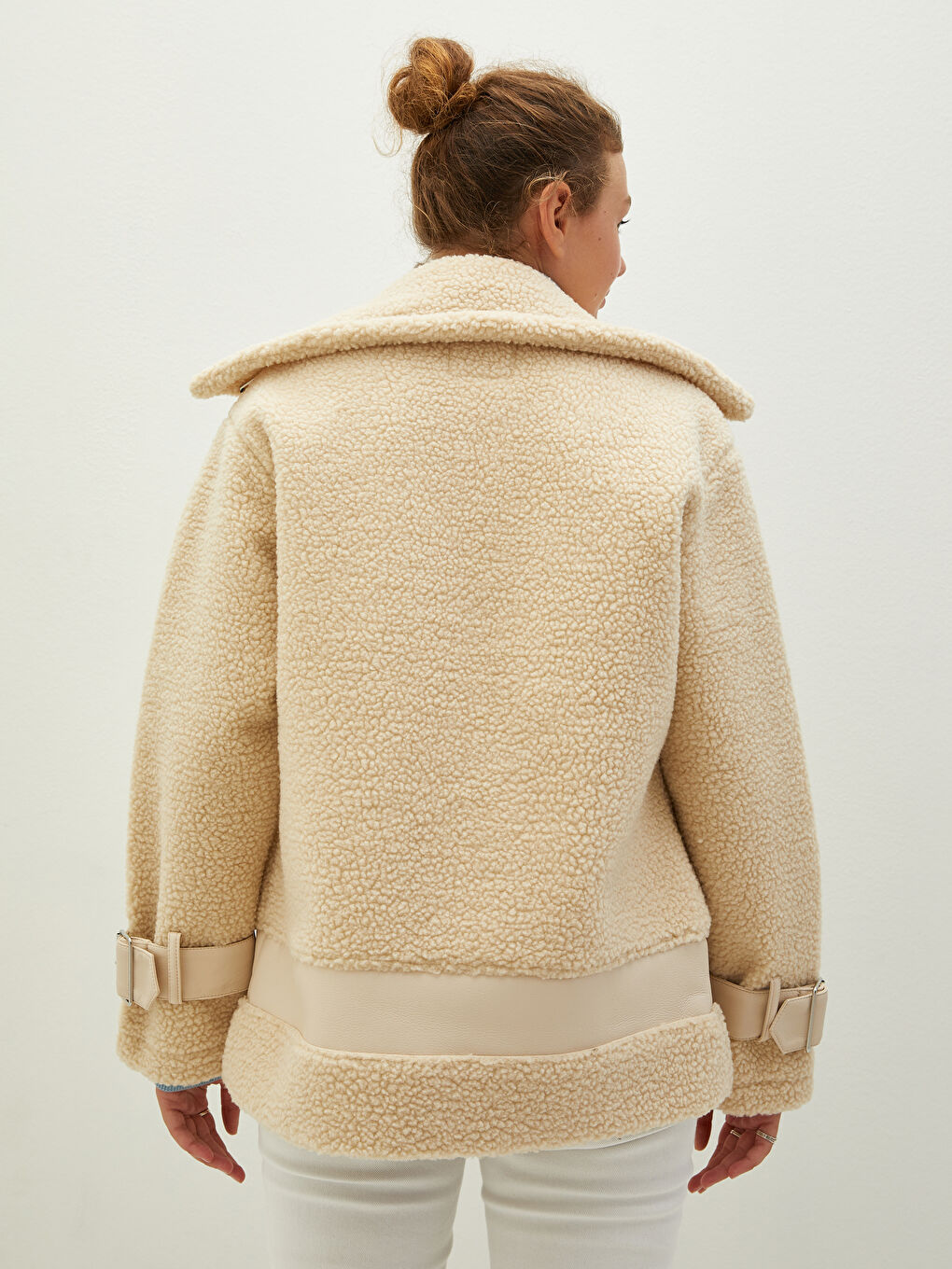 Manteaux en Suède pour Femmes à Col de Chemise et Manches Longues avec Fermeture Éclair-4