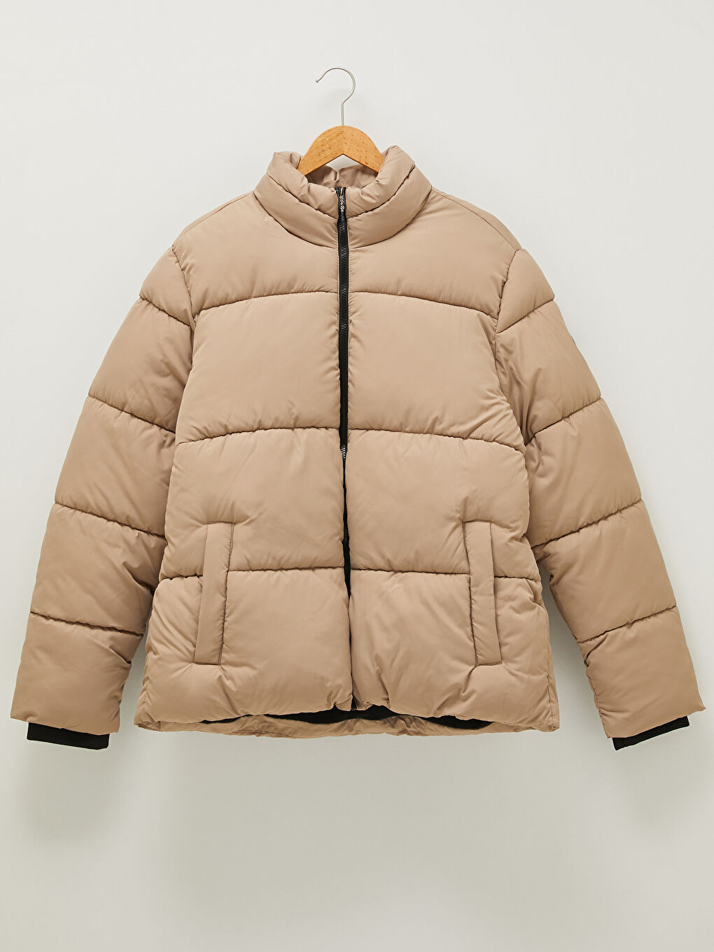 Bej Bol Fit Dik Yaka Kalın Erkek Şişme Mont-6