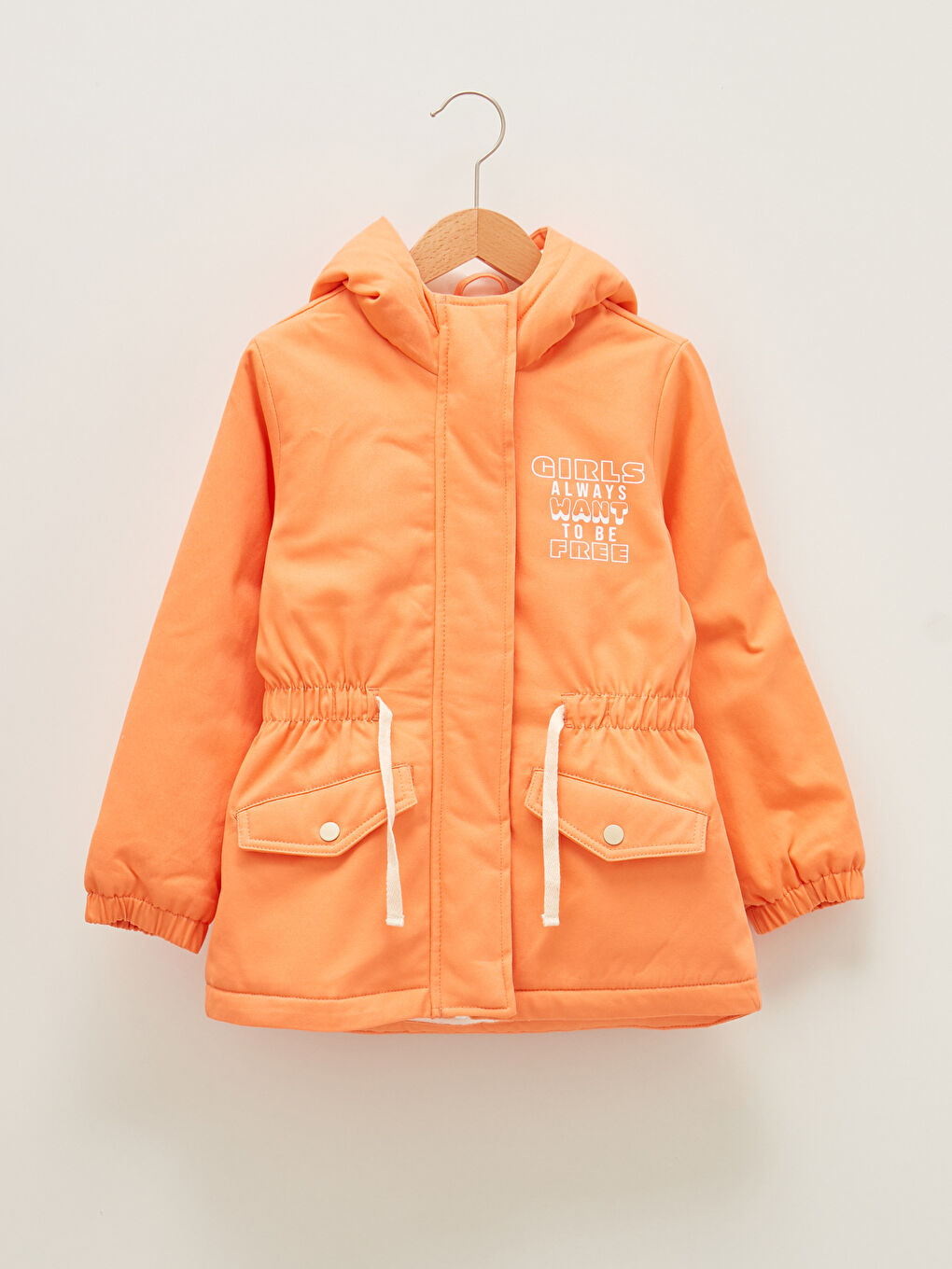 LCW Kids Mercan Kapüşonlu Baskılı Kız Çocuk Parka