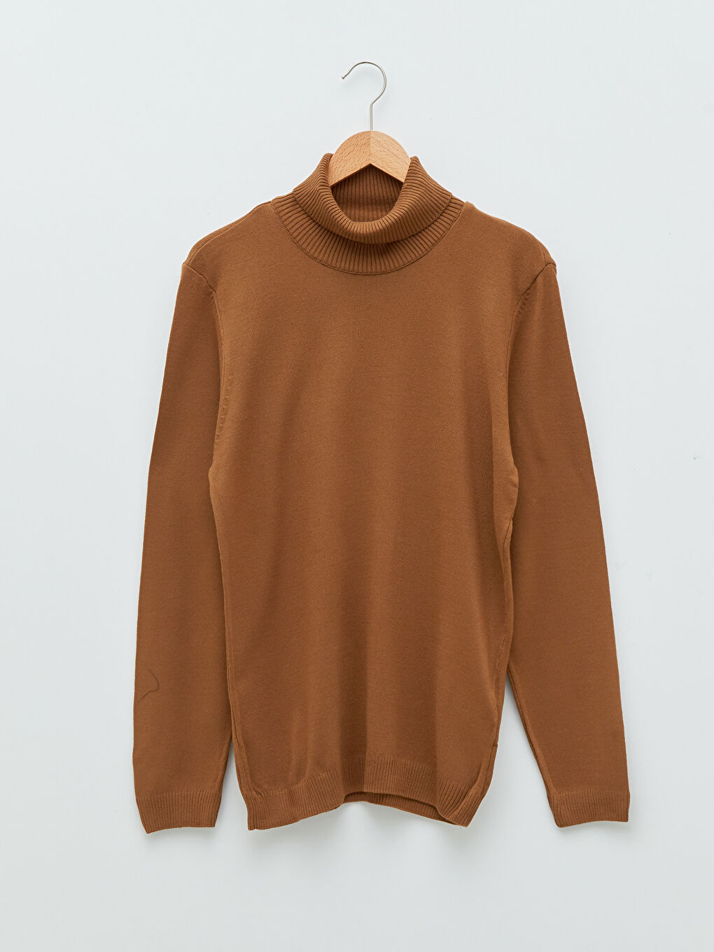 Kahverengi Balıkçı Yaka Uzun Kollu İnce Erkek Triko Kazak-7