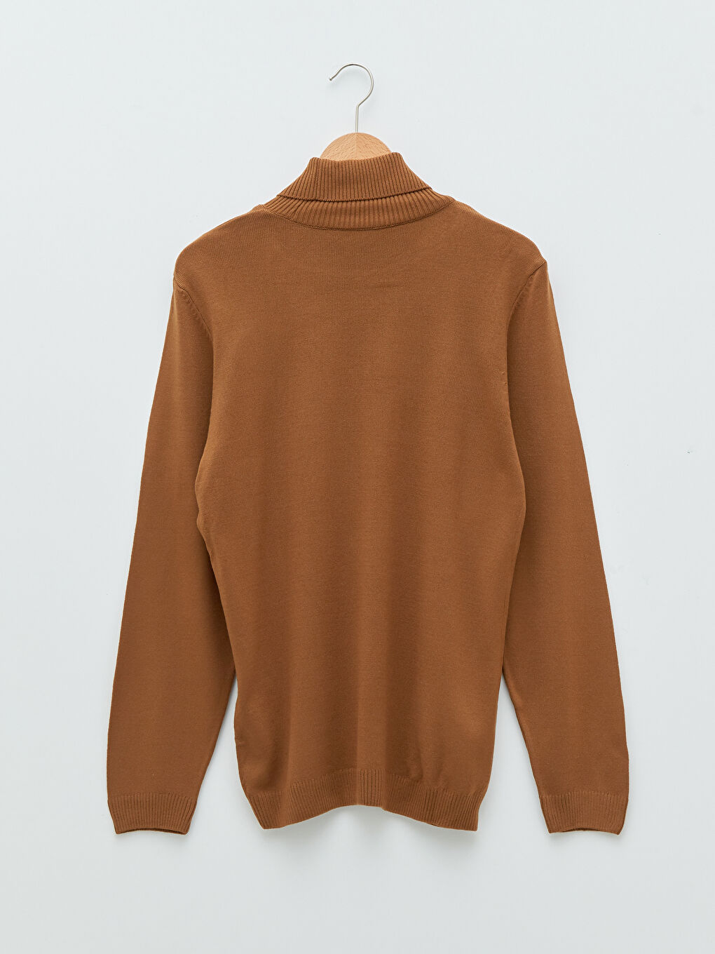 Kahverengi Balıkçı Yaka Uzun Kollu İnce Erkek Triko Kazak-8