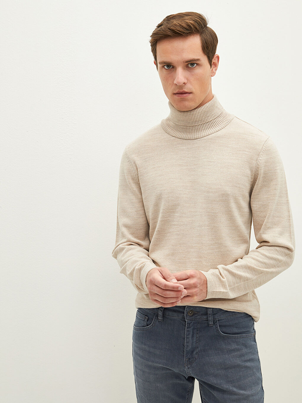 Rollkragen Langarm Dünner Herren Strickpullover-1