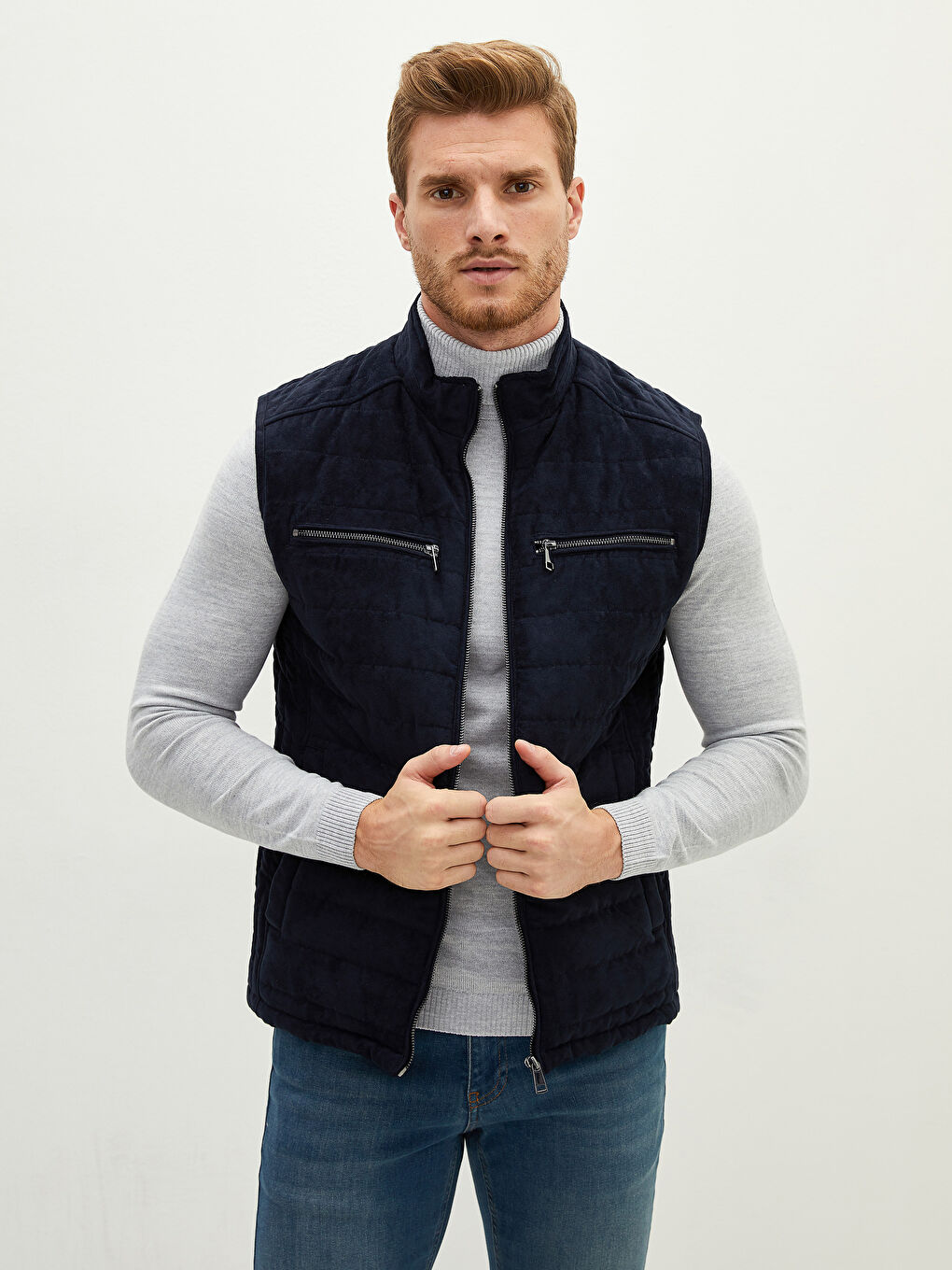 سترة تريكو كم طويل رفيع ياقة هاي نيك للرجال-2