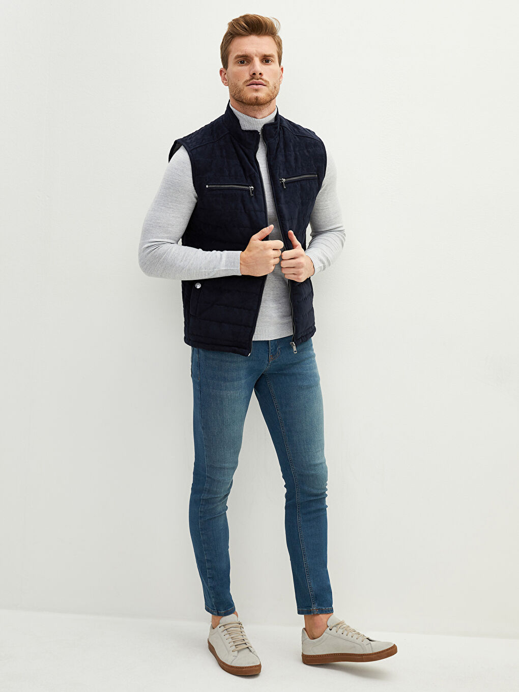 سترة تريكو كم طويل رفيع ياقة هاي نيك للرجال-3