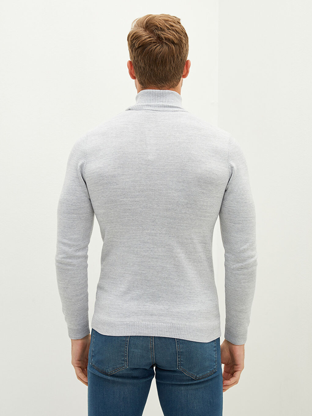 سترة تريكو كم طويل رفيع ياقة هاي نيك للرجال-4