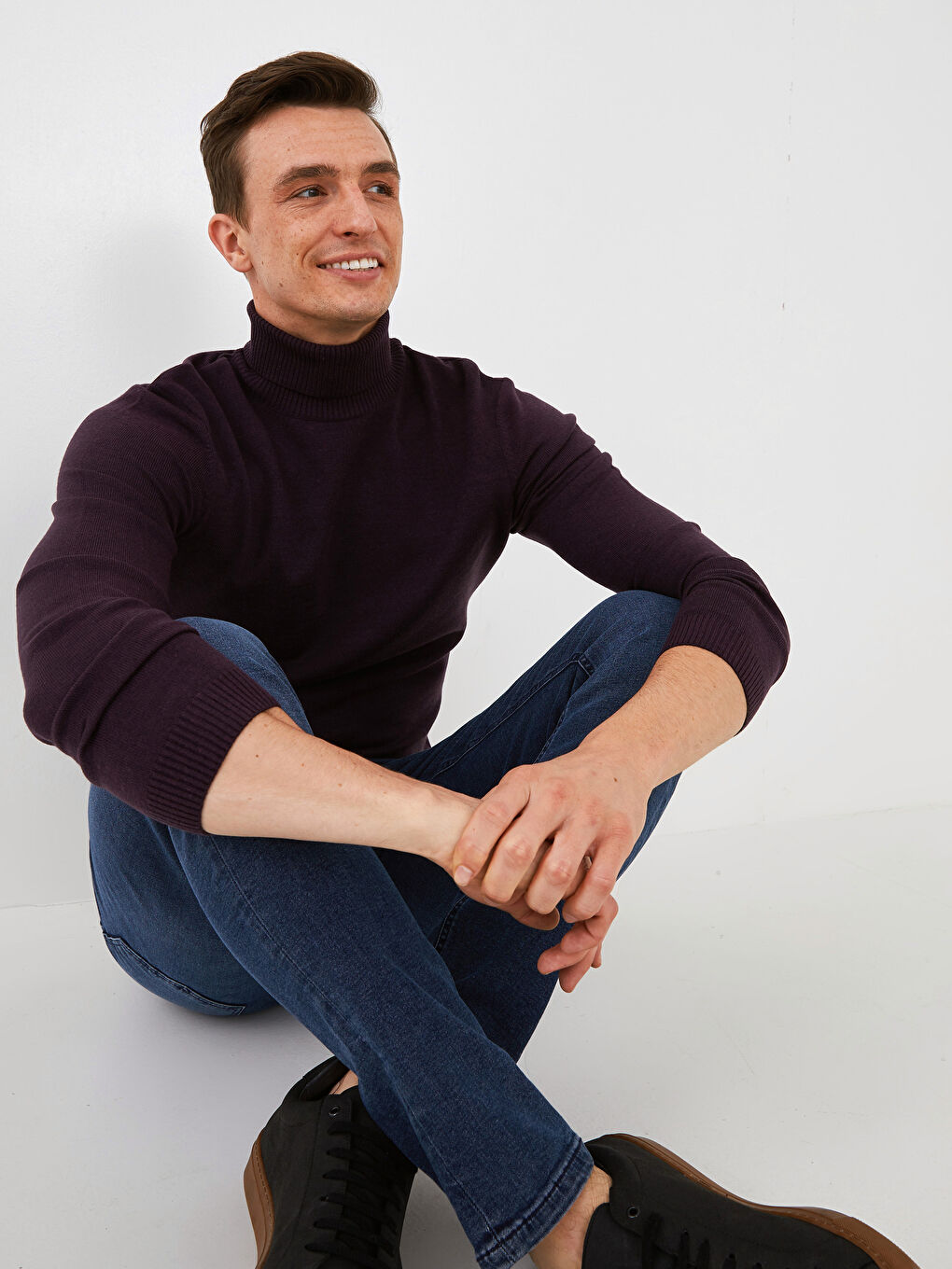 Turtleneck Long Sleeve Thin Men's Tricot Sweater-1