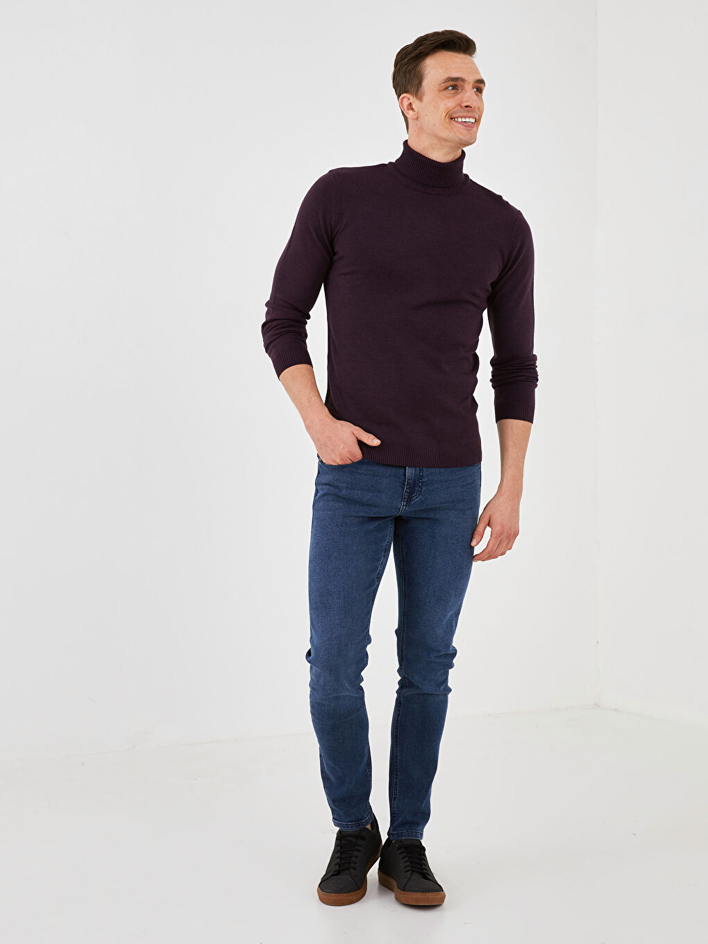 Turtleneck Long Sleeve Thin Men's Tricot Sweater-3