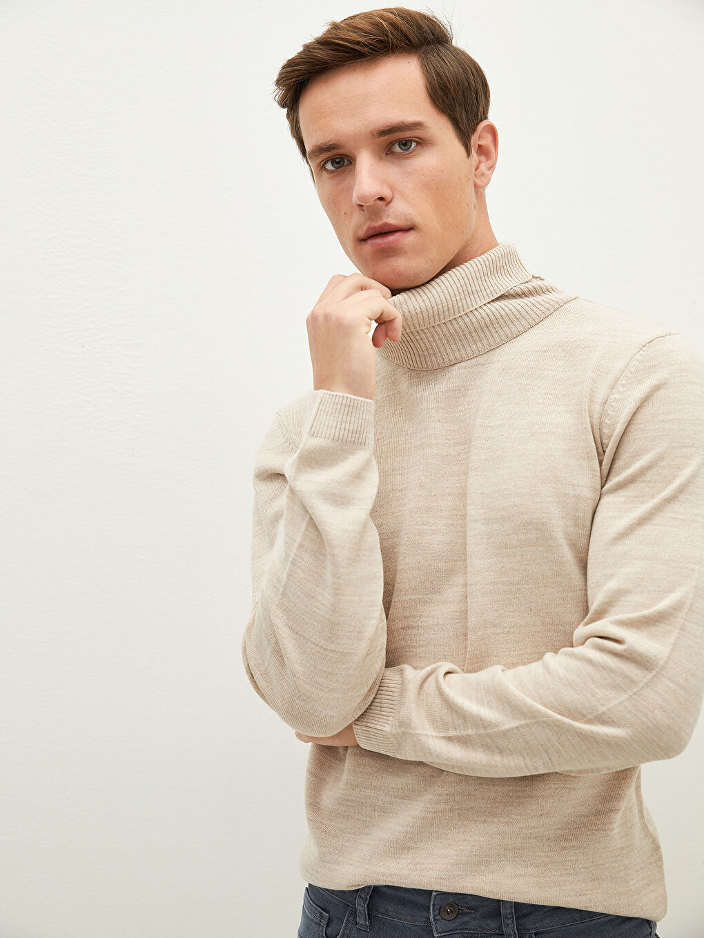 Rollkragen Langarm Dünner Herren Strickpullover-4