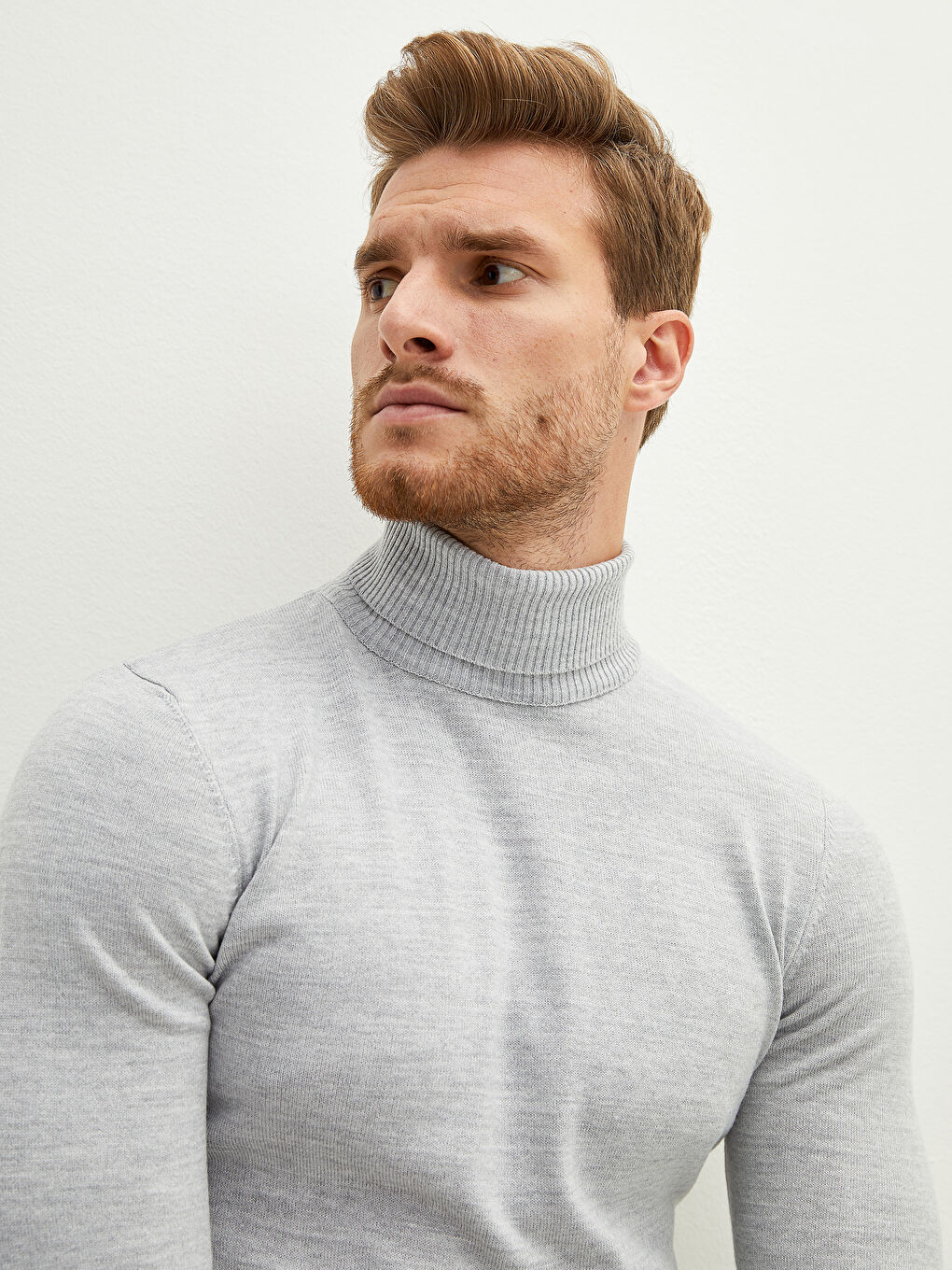 سترة تريكو كم طويل رفيع ياقة هاي نيك للرجال-1