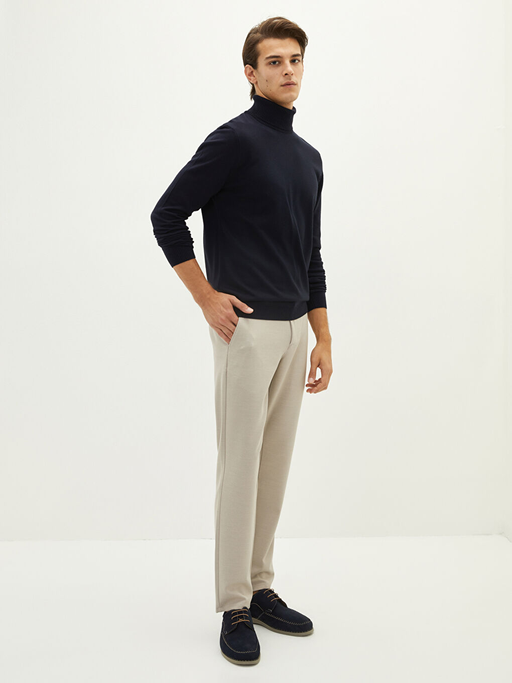 سترة تريكو كم طويل رفيع ياقة هاي نيك للرجال-3