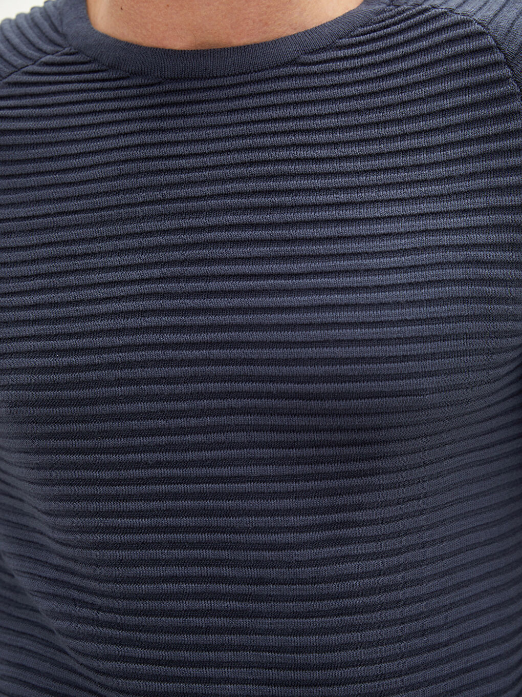 Mavi Bisiklet Yaka Uzun Kollu Çizgili İnce Erkek Triko Kazak-3