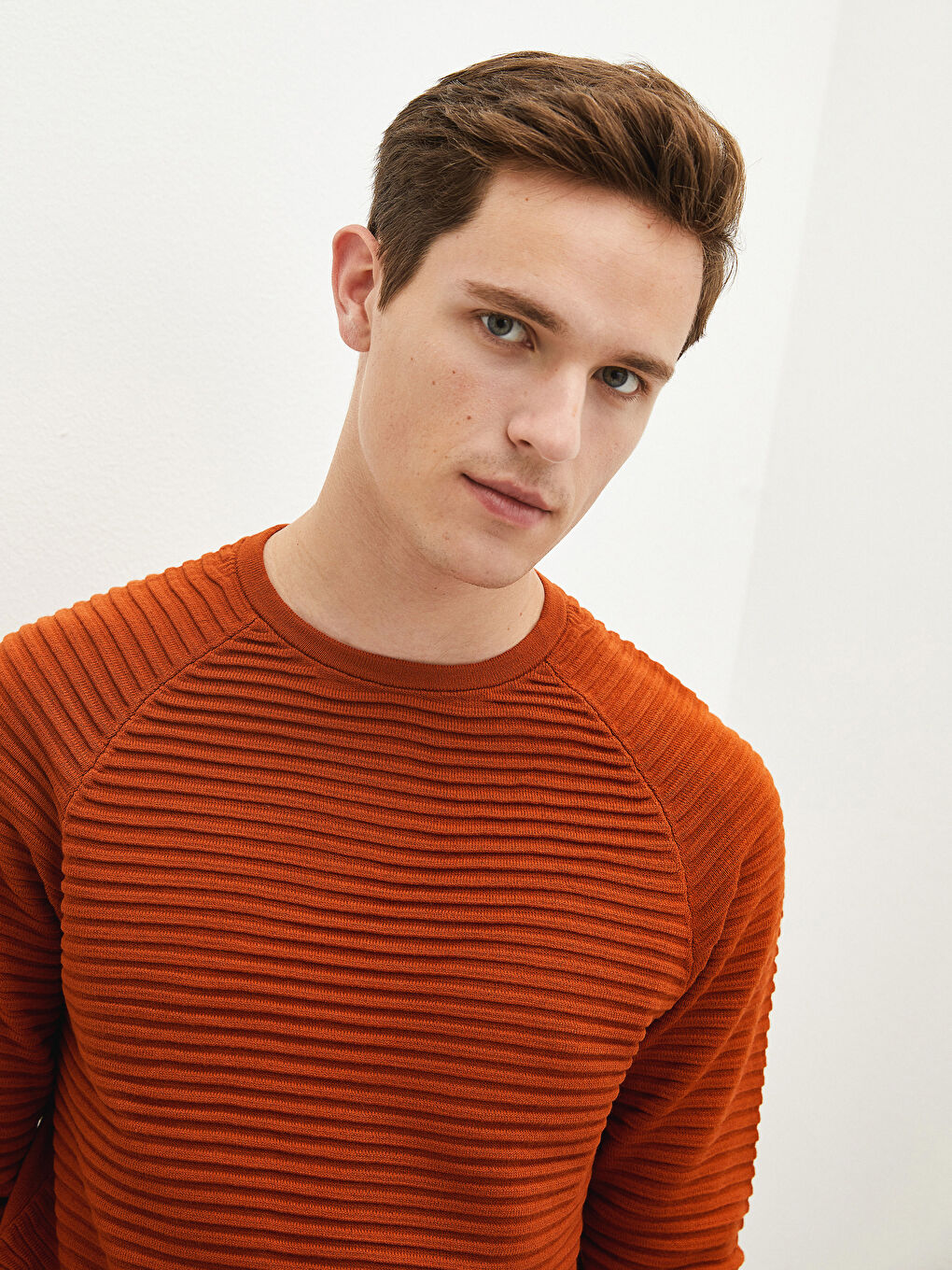 Crew Neck Long Sleeve Striped Slim Men's Knitwear Sweater-3