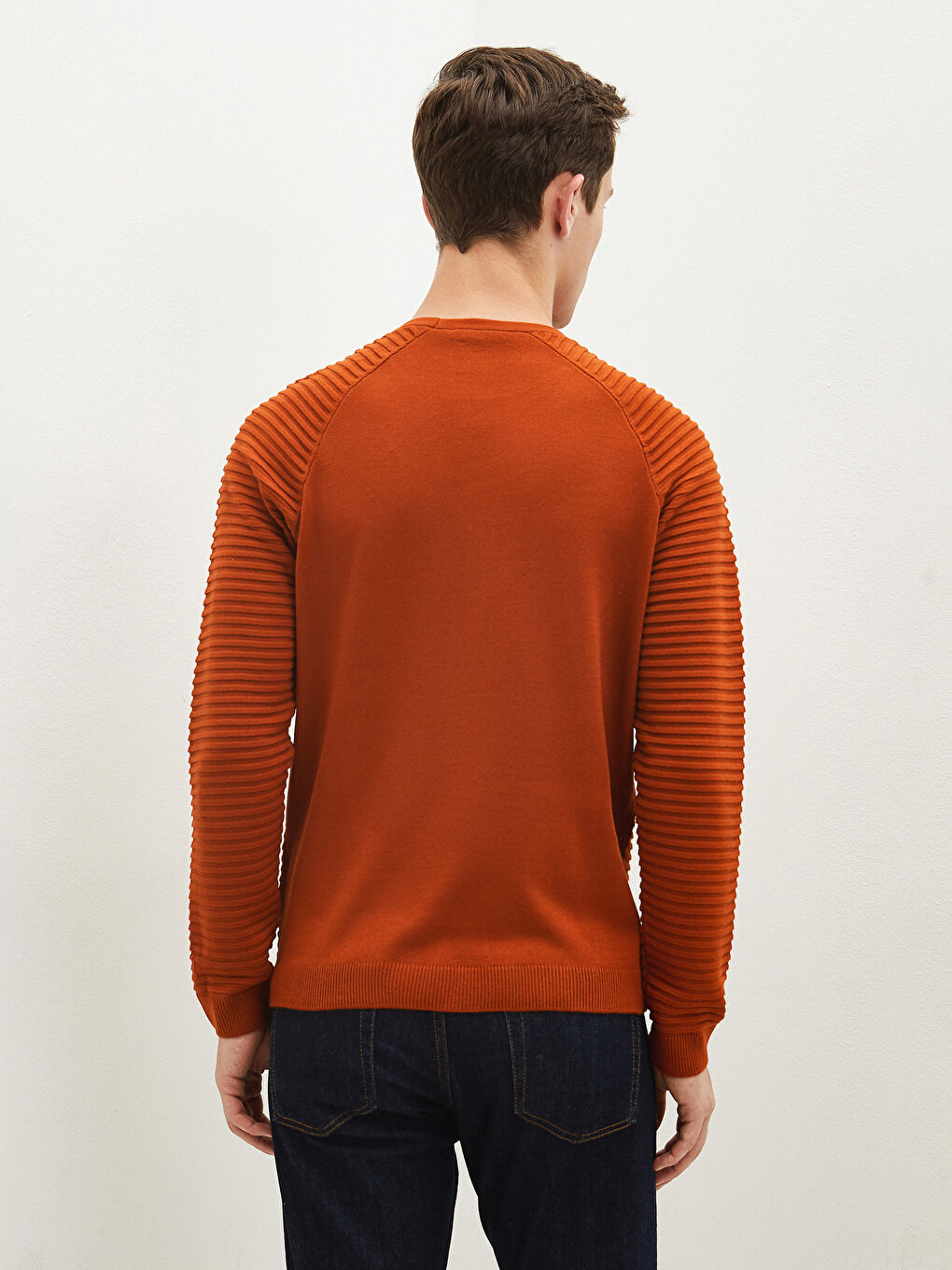 Crew Neck Long Sleeve Striped Slim Men's Knitwear Sweater-5