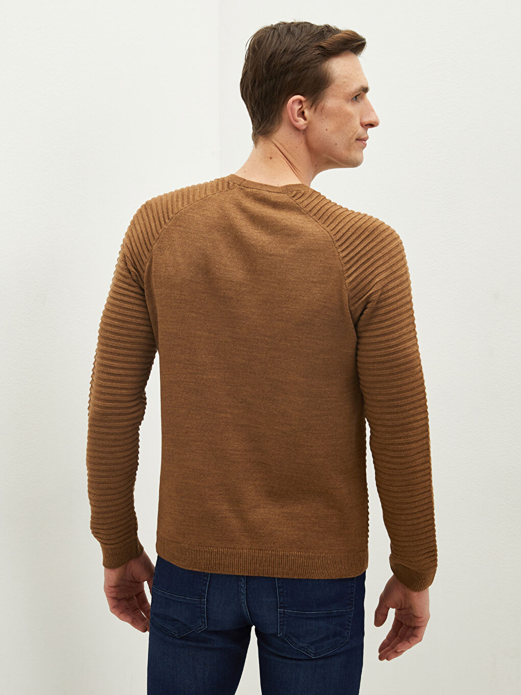 Crew Neck Long Sleeve Striped Slim Men's Knitwear Sweater-5