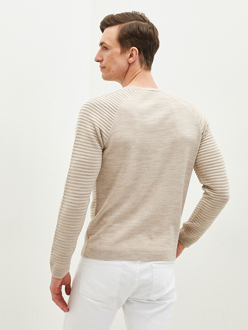 Rundhalsausschnitt Langarm Gestreift Schlank Herren Strickpullover-5