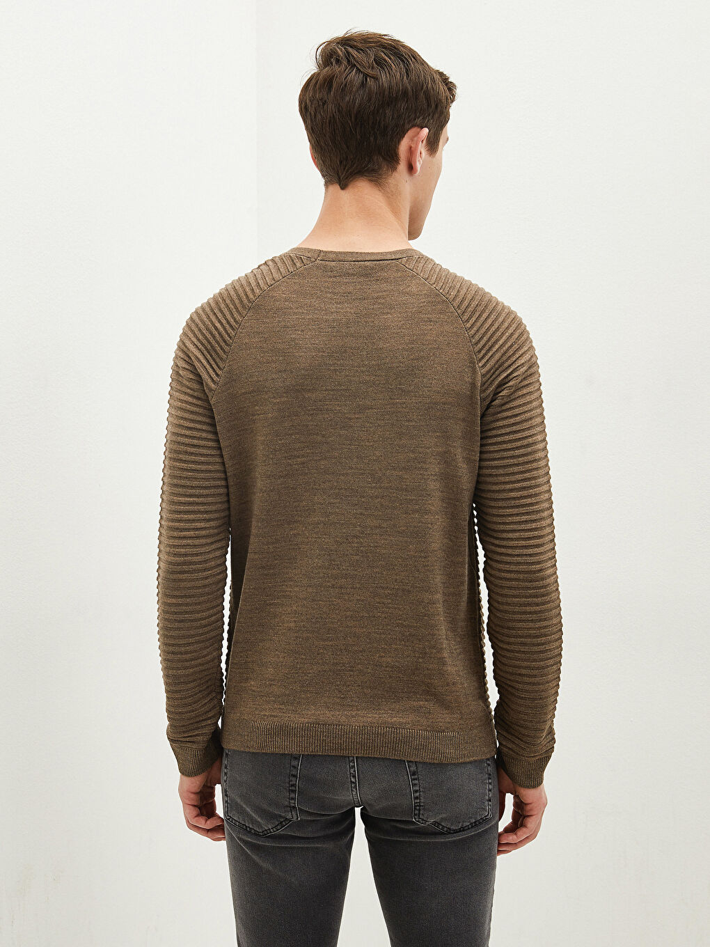 Crew Neck Long Sleeve Striped Slim Men's Knitwear Sweater-2