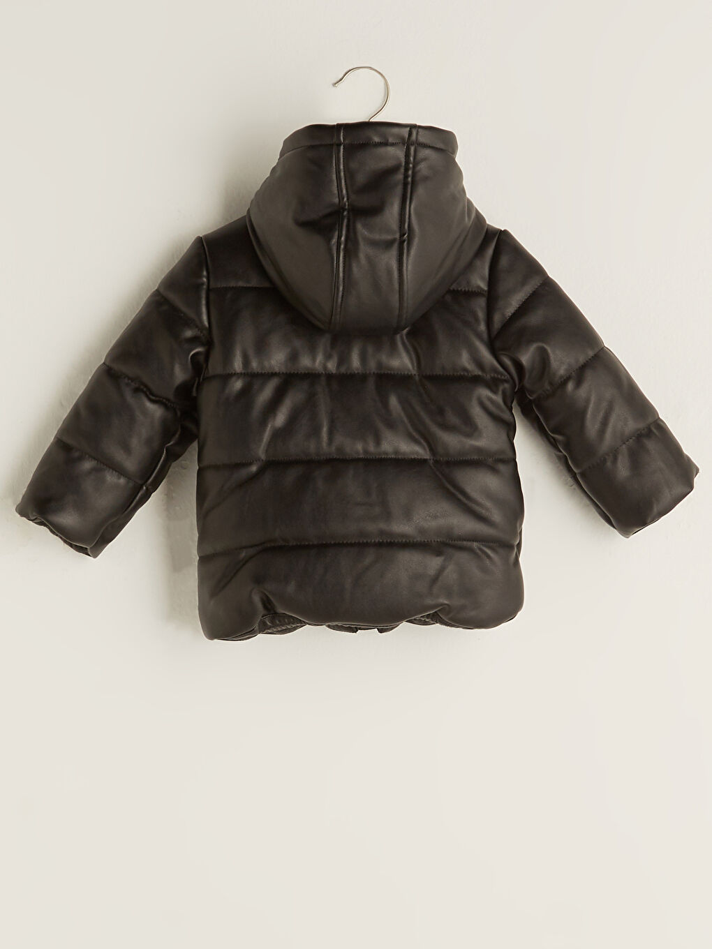 Antrasit Kapüşonlu Uzun Kollu Basic Kız Bebek Fermuarlı Şişme Mont-5