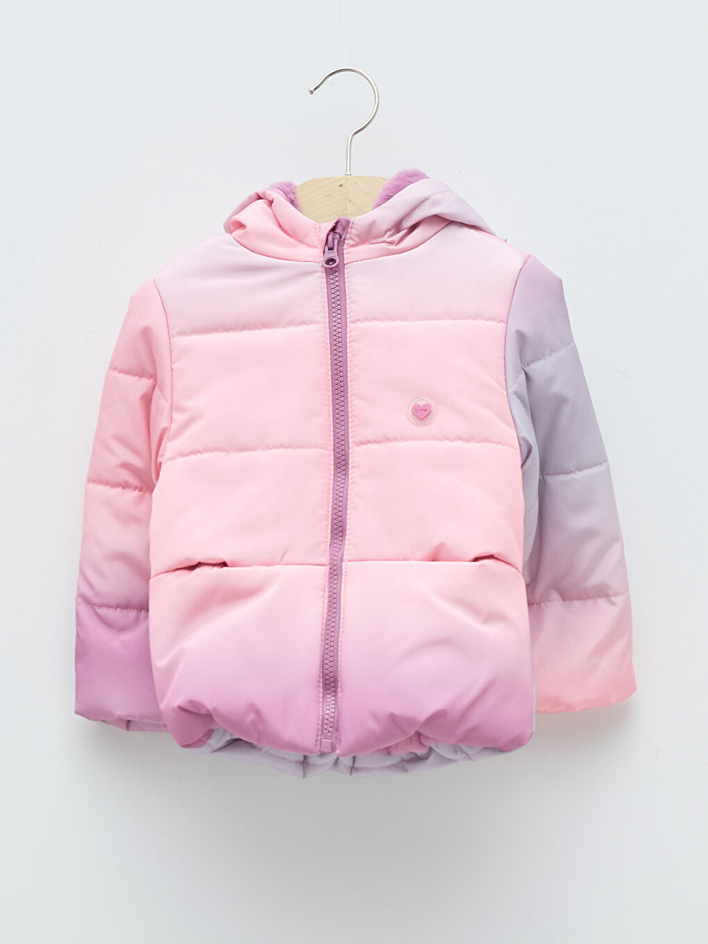 Pembe Kapüşonlu Uzun Kollu Kız Bebek Fermuarlı Mont