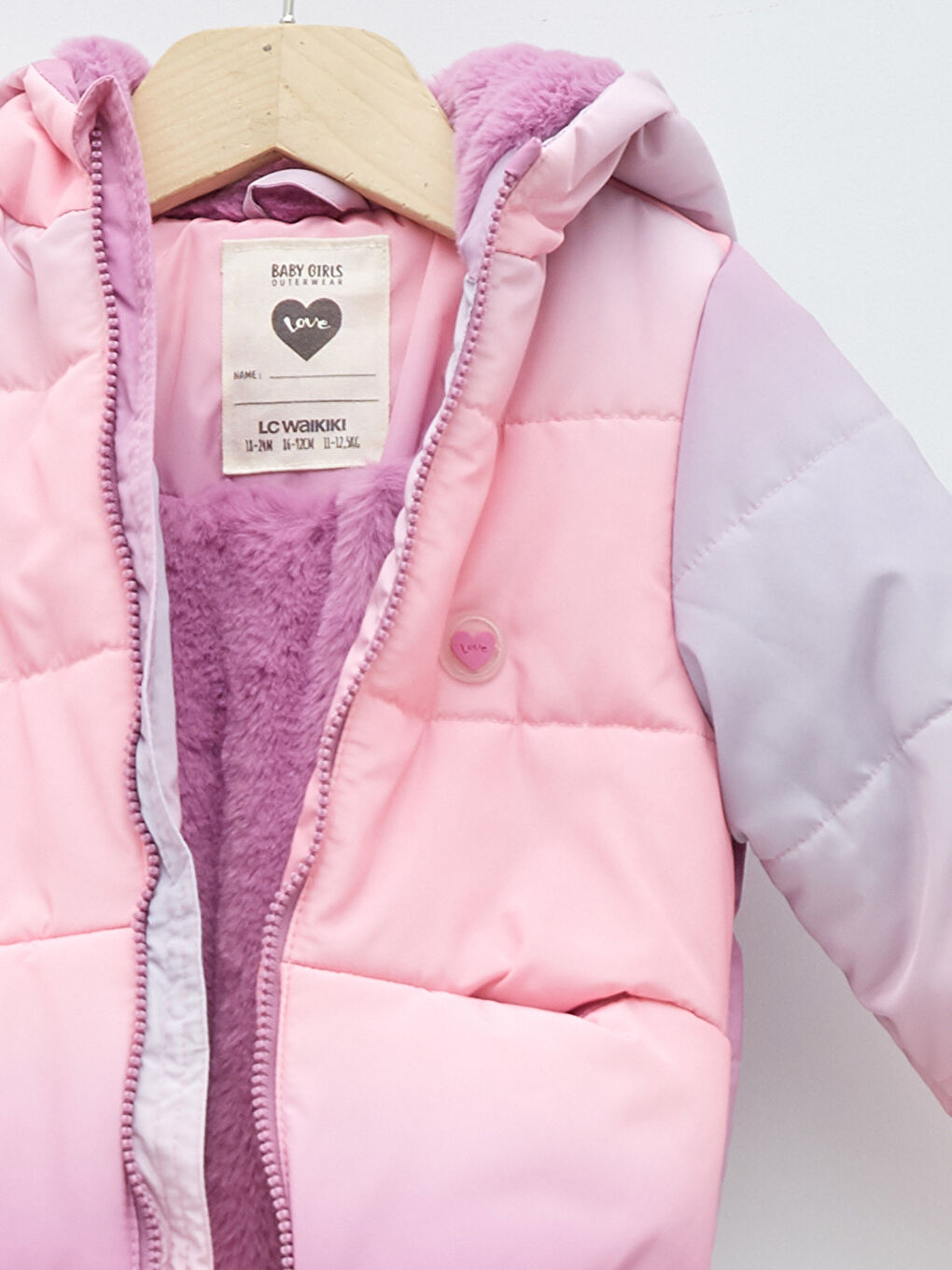 Pembe Kapüşonlu Uzun Kollu Kız Bebek Fermuarlı Mont-2