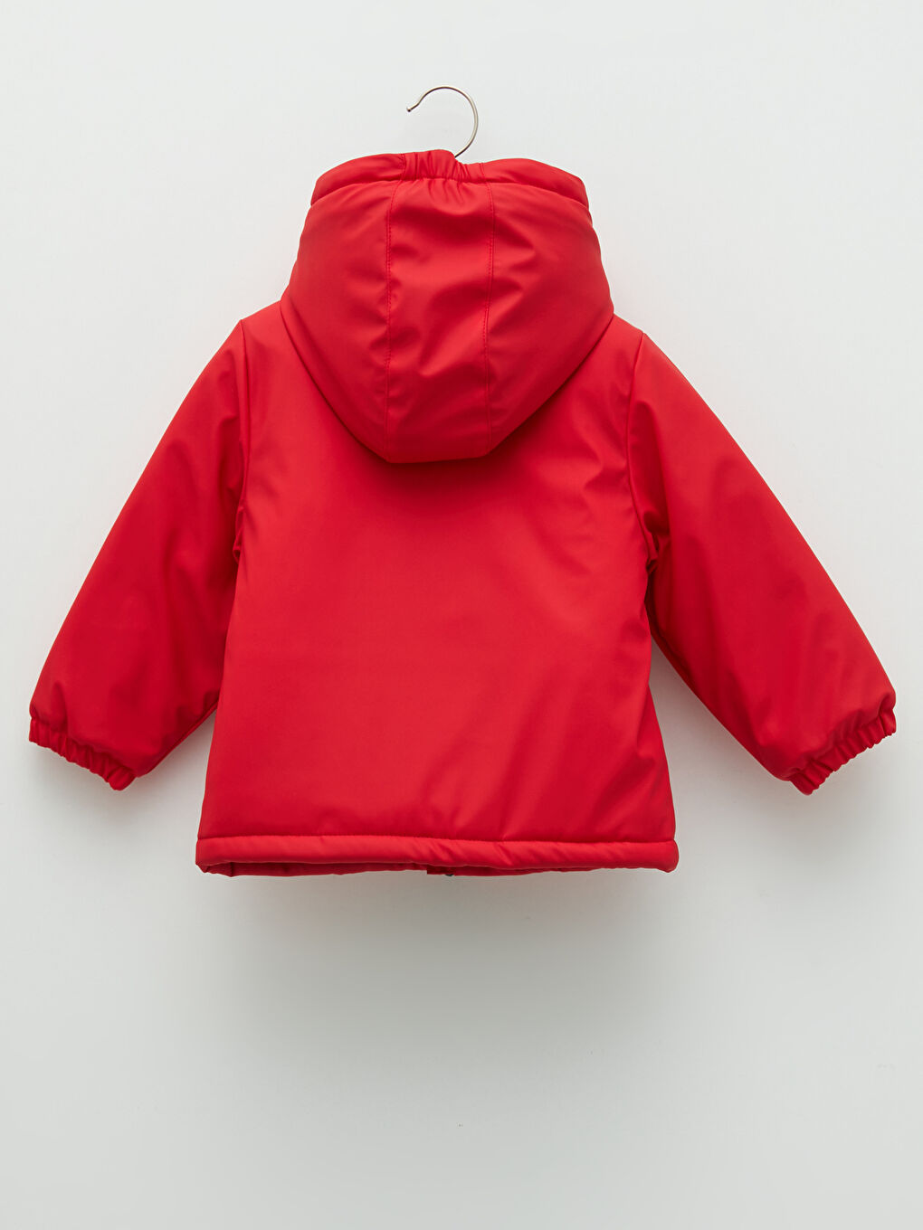 Kırmızı Kapüşonlu Uzun Kollu Kız Bebek Fermuarlı Mont-1