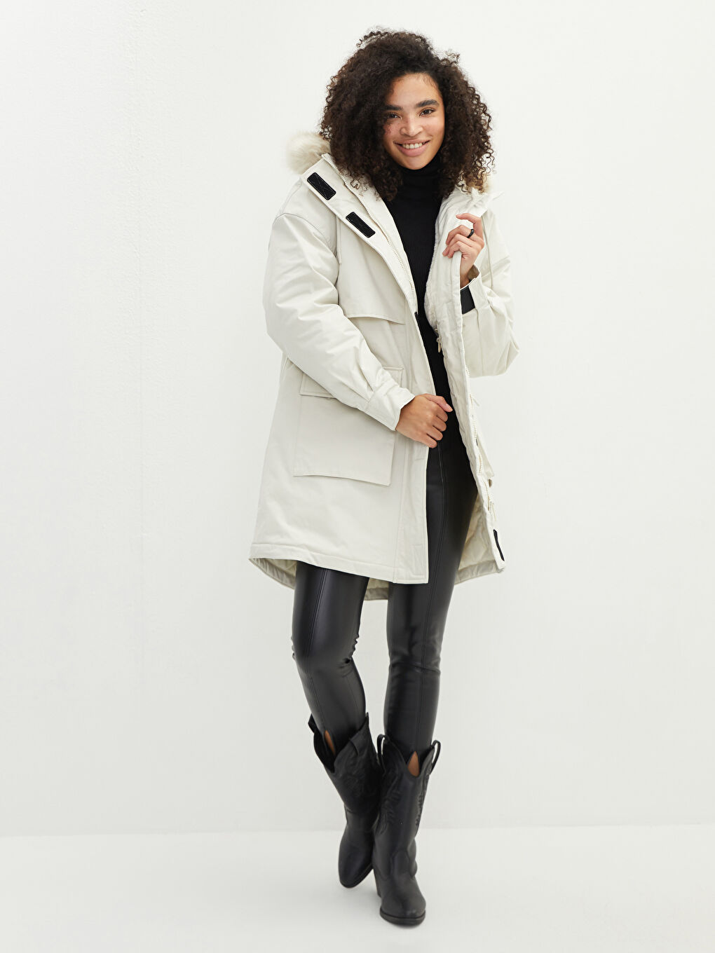 Mit Kapuze Regulär Langarm Damen Parka-2