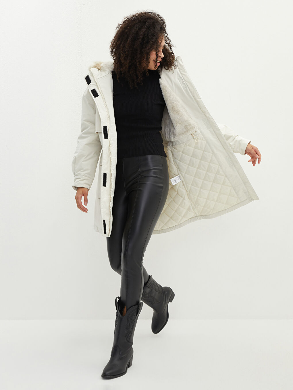 Mit Kapuze Regulär Langarm Damen Parka-3
