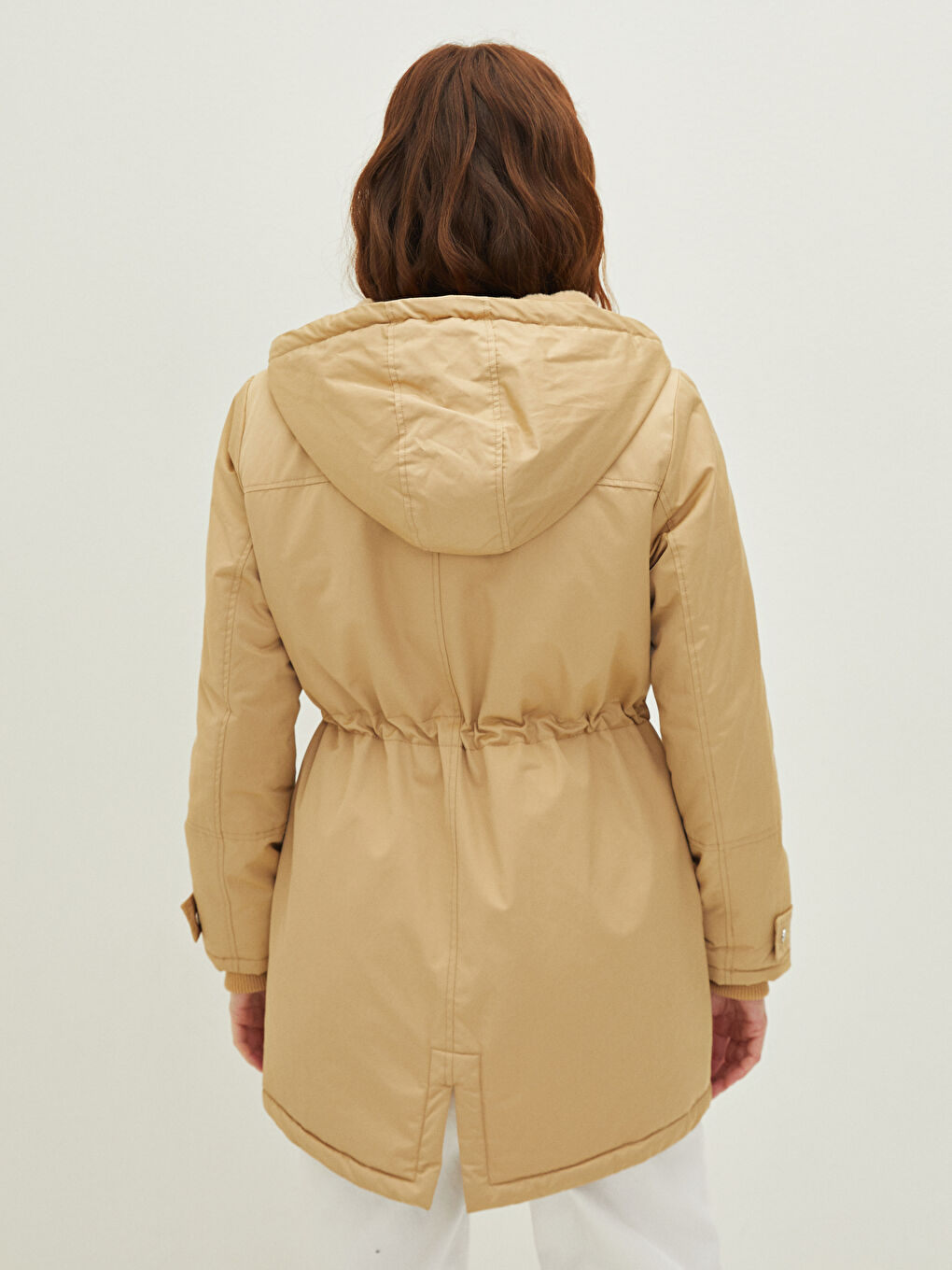 Hooded Plain Pocket Detailed Long Sleeve Thick Women's Parka-4