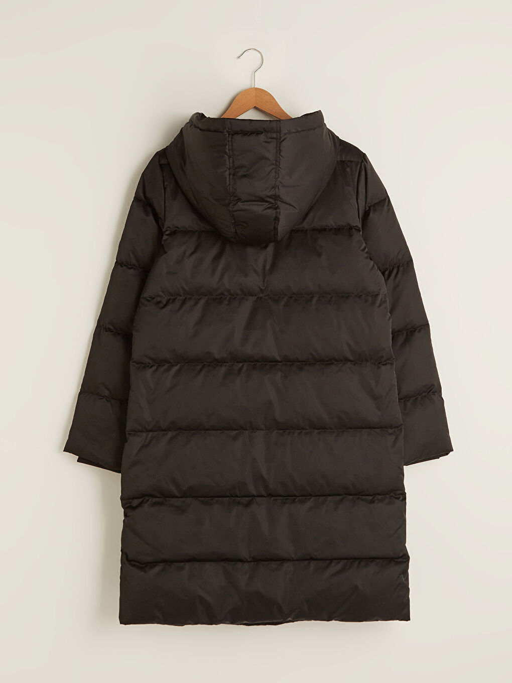 Әйелдерге арналған капюшонды өрнексіз ұзын жең қалың пуховик пальто-6