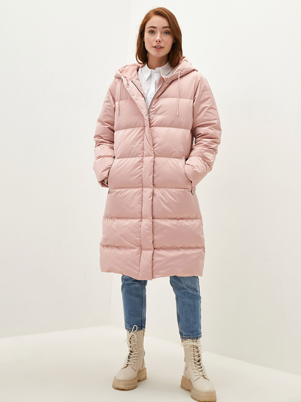 Manteau en Duvet Épais à Capuche Uni à Manches Longues pour Femmes-1