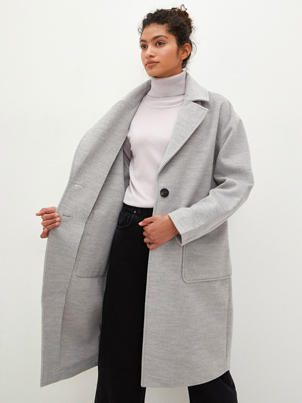 Jacket Collar Regular Pocket Detailed Long Sleeve Women's Cachet Coat-2