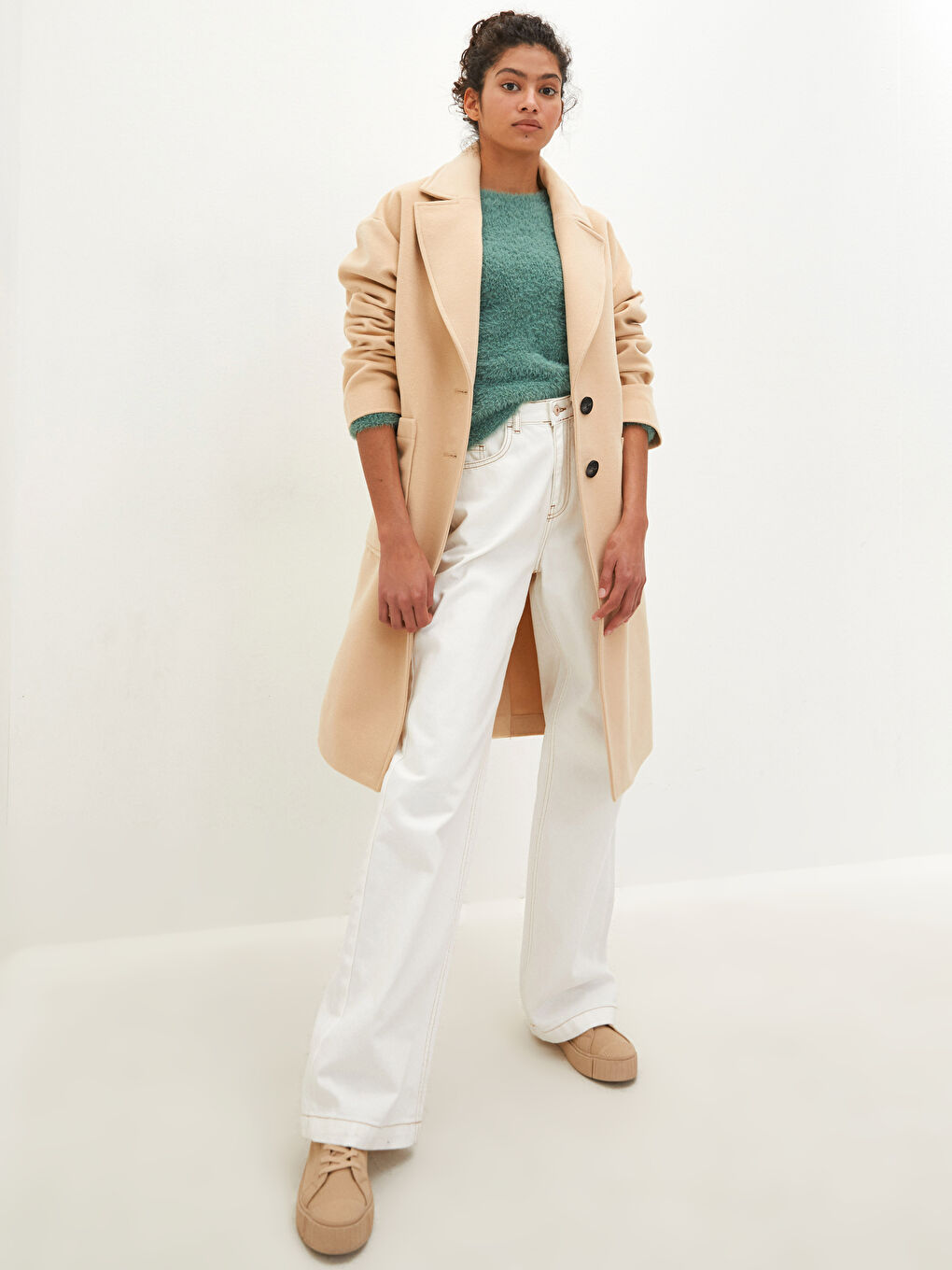 Jacket Collar Regular Pocket Detailed Long Sleeve Women's Cachet Coat-2