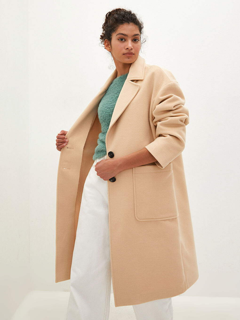 Jacket Collar Regular Pocket Detailed Long Sleeve Women's Cachet Coat-3