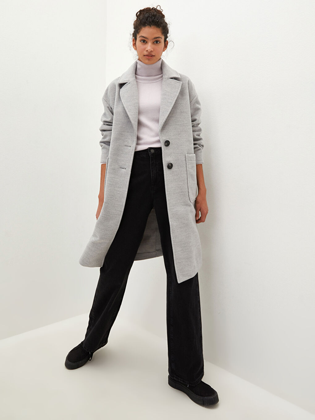 Jacket Collar Regular Pocket Detailed Long Sleeve Women's Cachet Coat