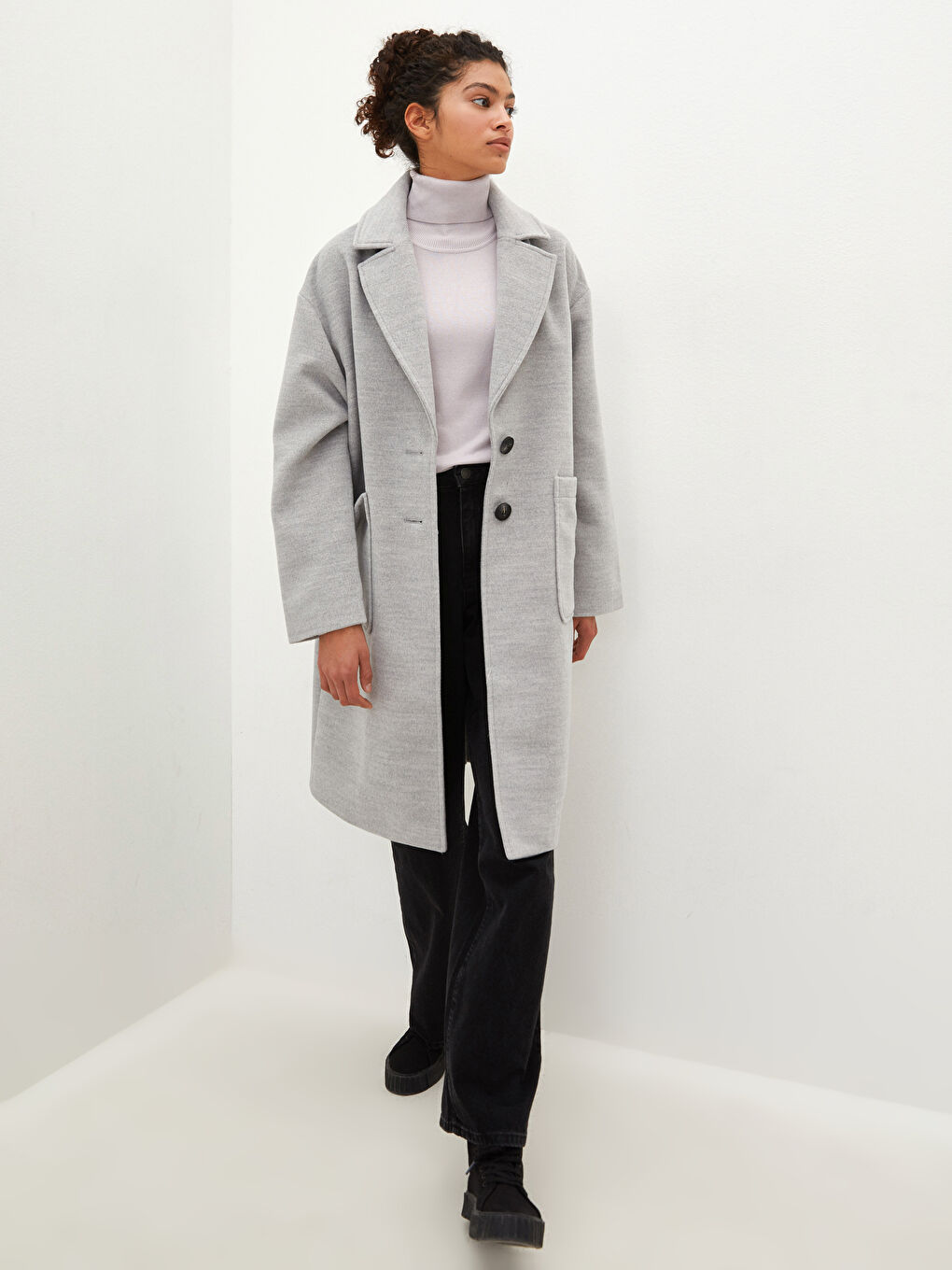 Jacket Collar Regular Pocket Detailed Long Sleeve Women's Cachet Coat-1