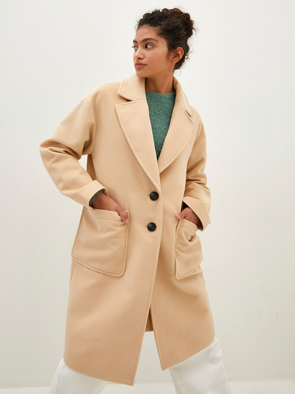 Jacket Collar Regular Pocket Detailed Long Sleeve Women's Cachet Coat-1