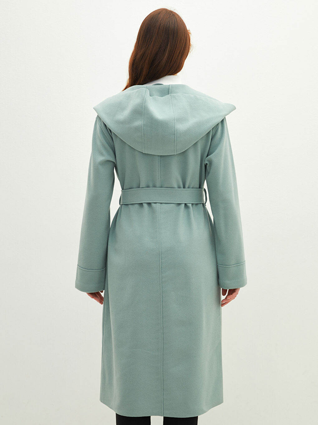 Hooded Straight Pocket Detailed Long Sleeve Women's Cachet Coat-4