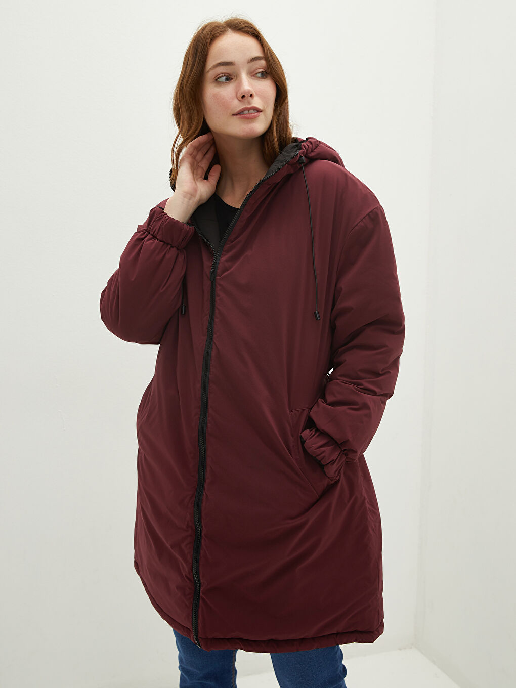 LCWAIKIKI Classic Hooded Collar Double Sided Pocket Detailed Long Sleeve Women's Raincoat -W10540Z8-CZT
