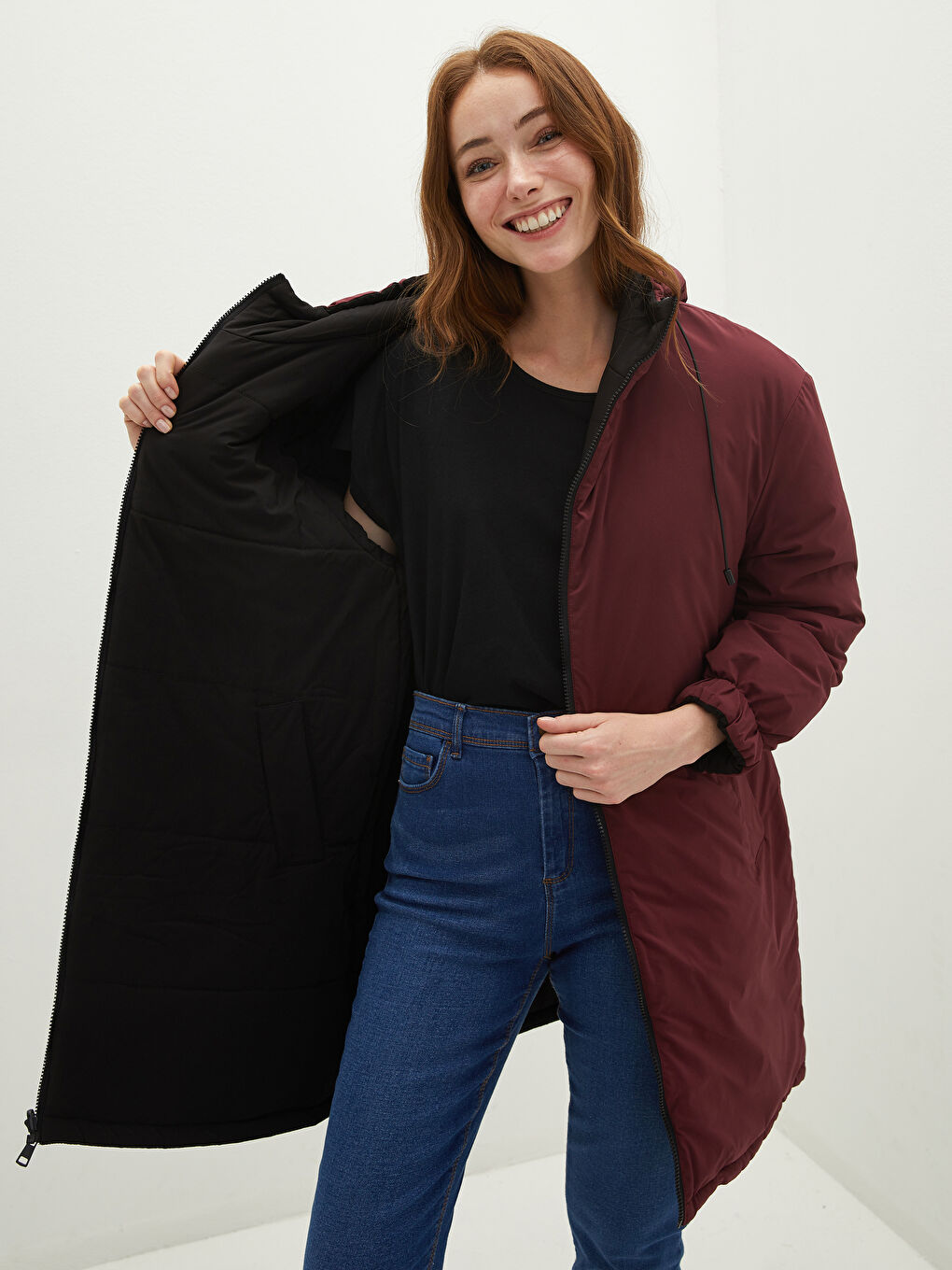 LCWAIKIKI Classic Hooded Collar Double Sided Pocket Detailed Long Sleeve Women's Raincoat -W10540Z8-CZT