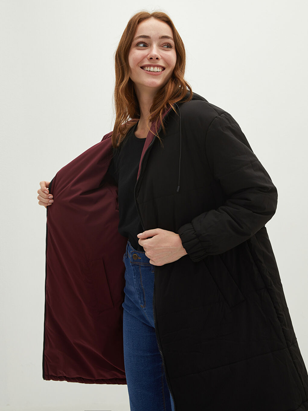 LCWAIKIKI Classic Hooded Collar Double Sided Pocket Detailed Long Sleeve Women's Raincoat -W10540Z8-CZT