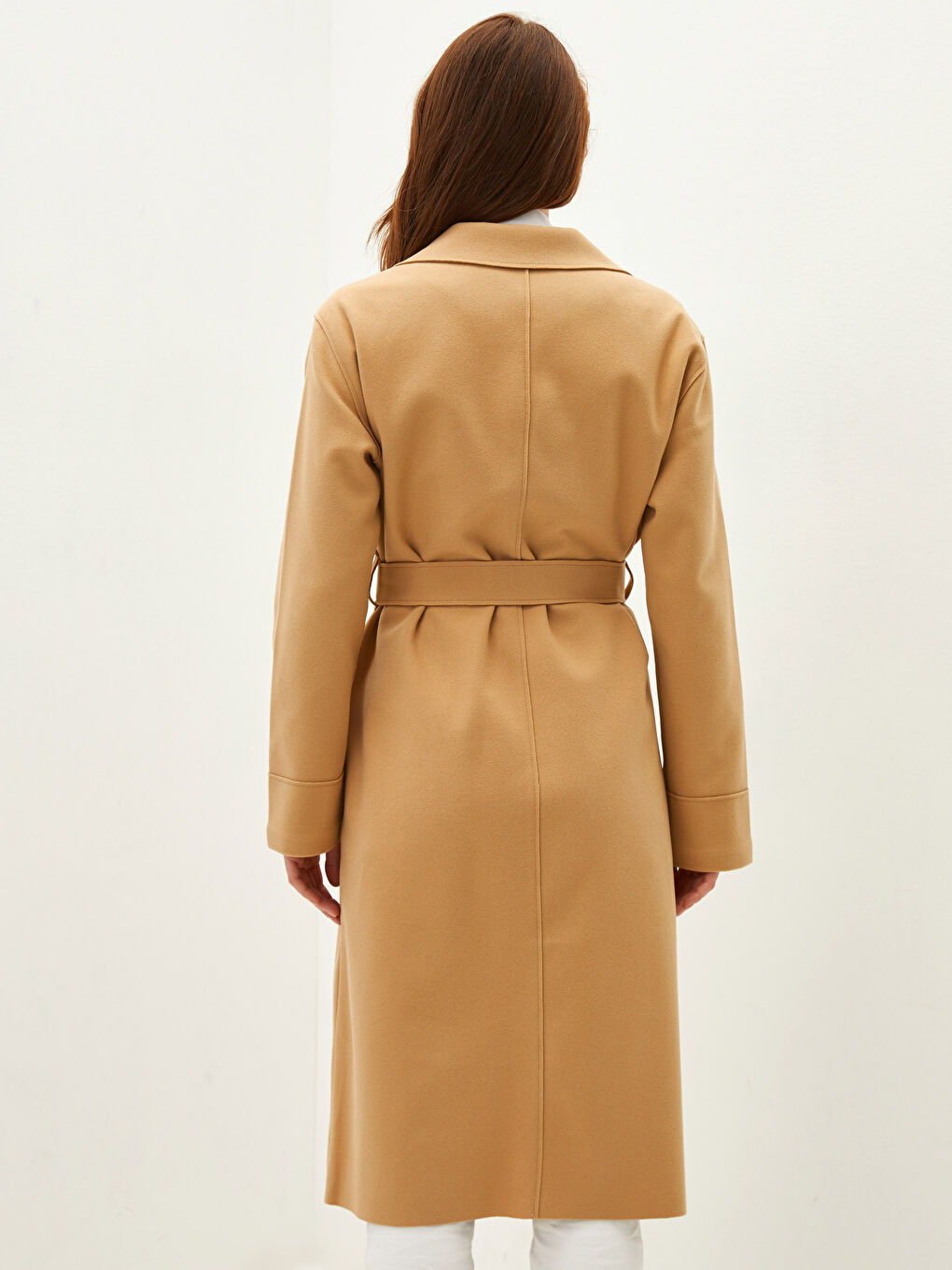 Jacket Collar Waist Belt Pocket Detailed Long Sleeve Women's Cachet Coat-3