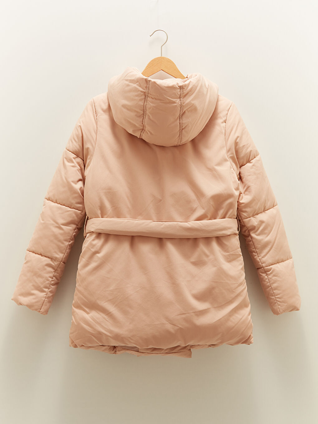 Women's Down Jacket With Hood Collar Waist Belt Long Sleeve-6