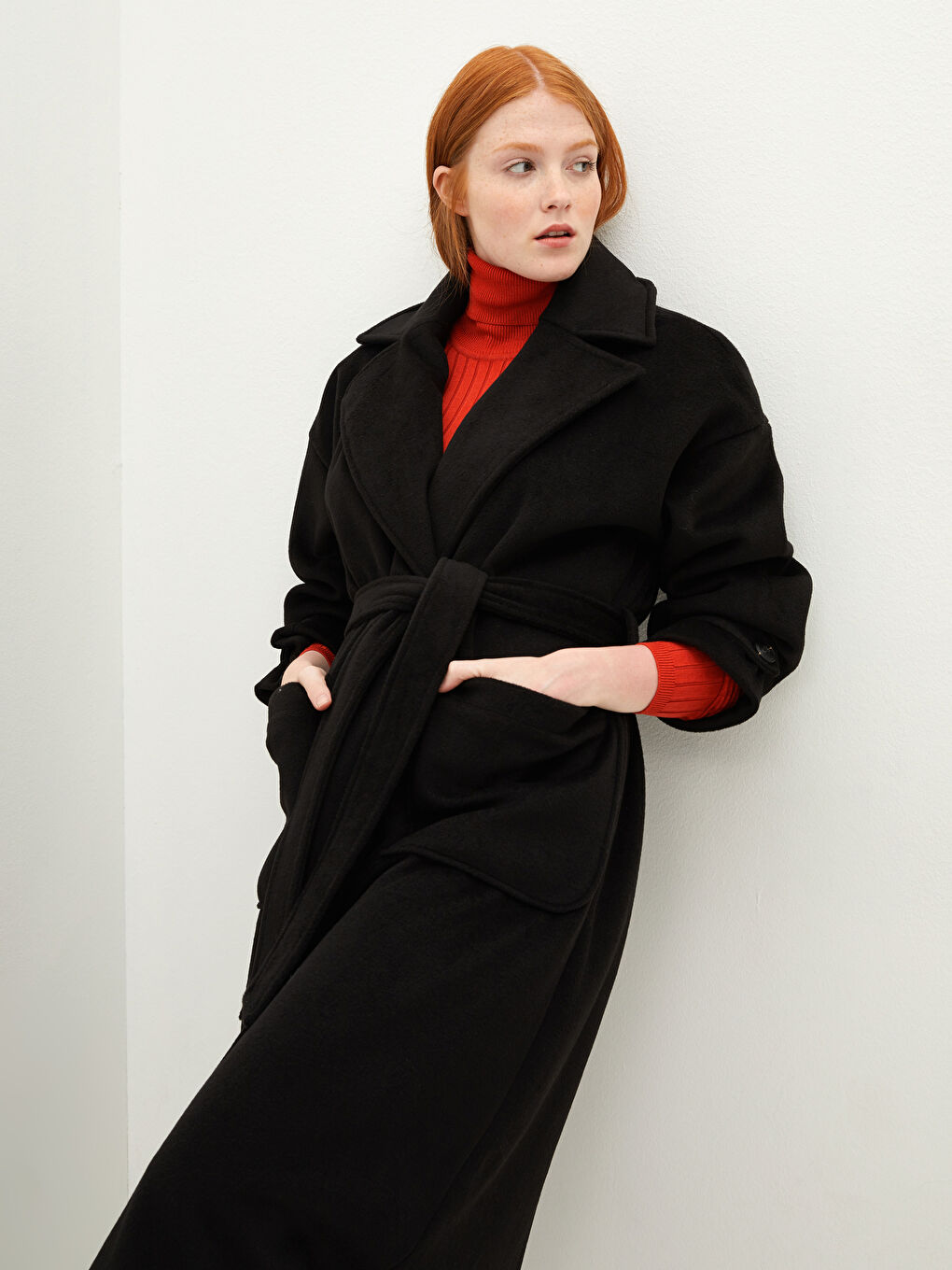 LCW Vision Mantel Cachet für Damen mit Jackenkragen, Taillengürtel und Taschen, lange Ärmel -W10555Z8-CVL