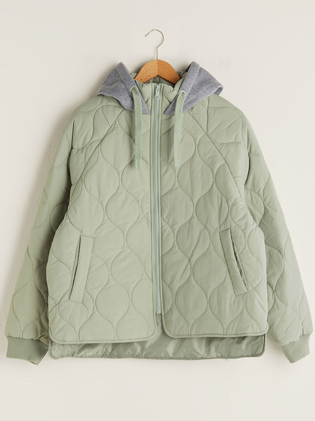 Women's Hooded Self-Patterned Long Sleeve Down Coat-6