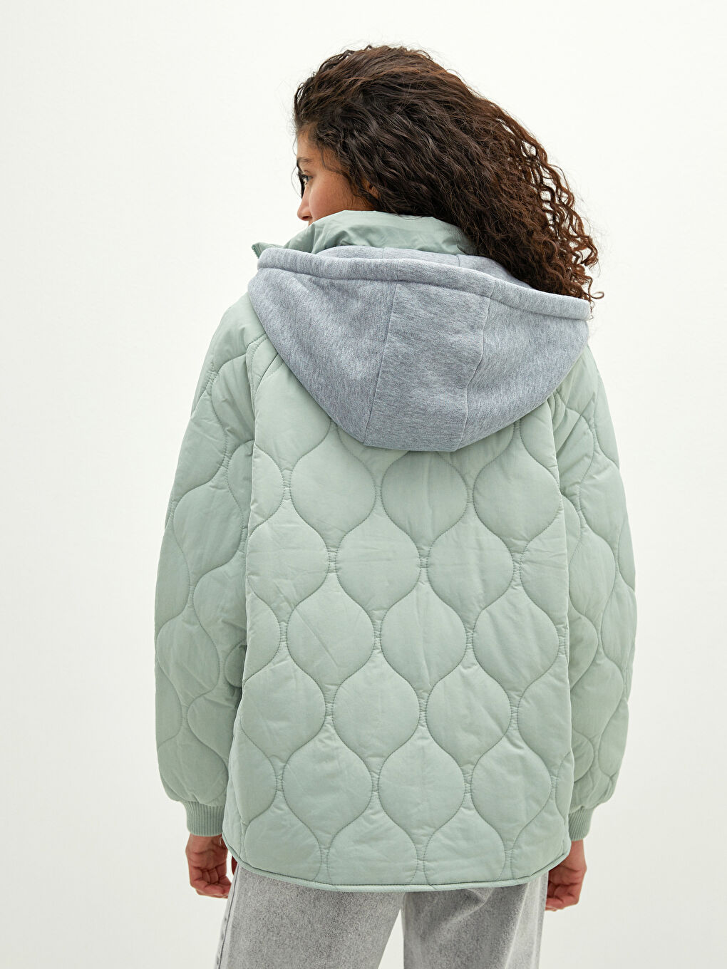 Women's Hooded Self-Patterned Long Sleeve Down Coat-4