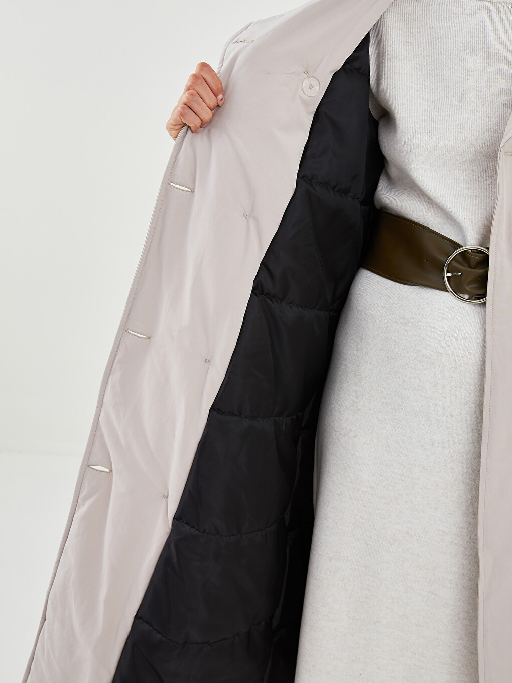 Jacket Collar Straight Long Sleeve Waist Belted Women's Trench Coat-11