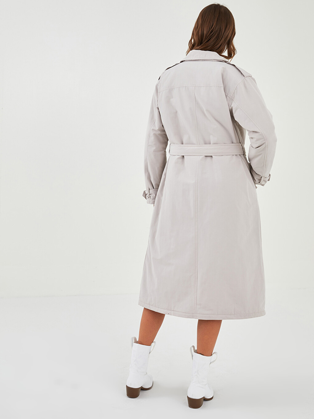 Jacket Collar Straight Long Sleeve Waist Belted Women's Trench Coat-12